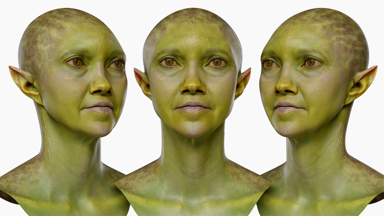 Green skinned female elf character download Blender